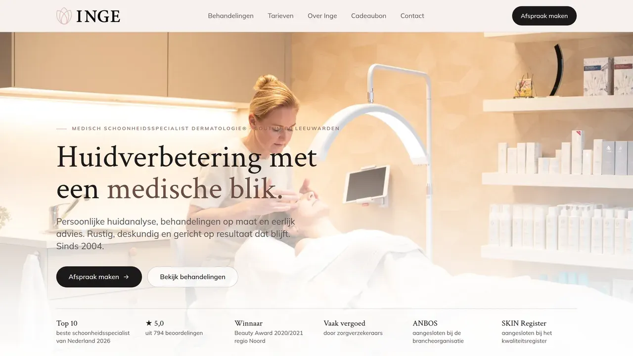 Schoonheidssalon Inge — website laten maken door StudioFab webdesigner Friesland